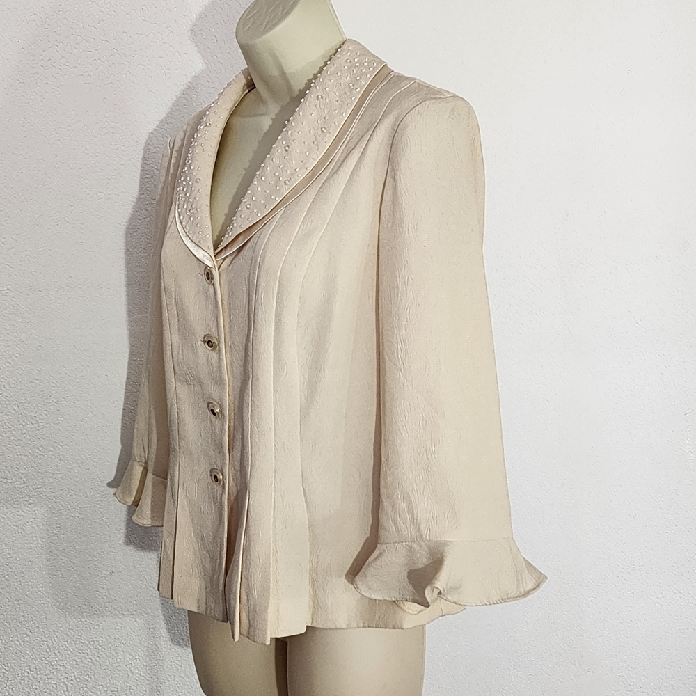 Danny & Nicole Chic Blazer with Textured Bead And Faux Pearl Collar Cream Size 8 - Picture 4 of 17